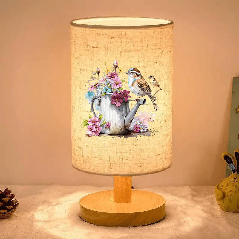 Spurv og Blomster Trælamp