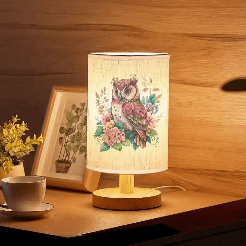 Ugle med Blomster Trælamp