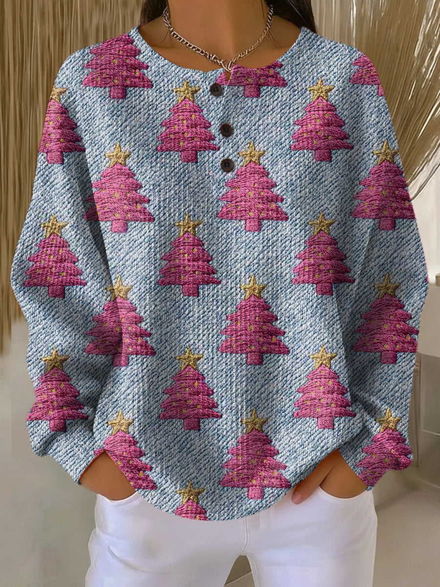 Lærke | Pink Juletræer Striktrøje