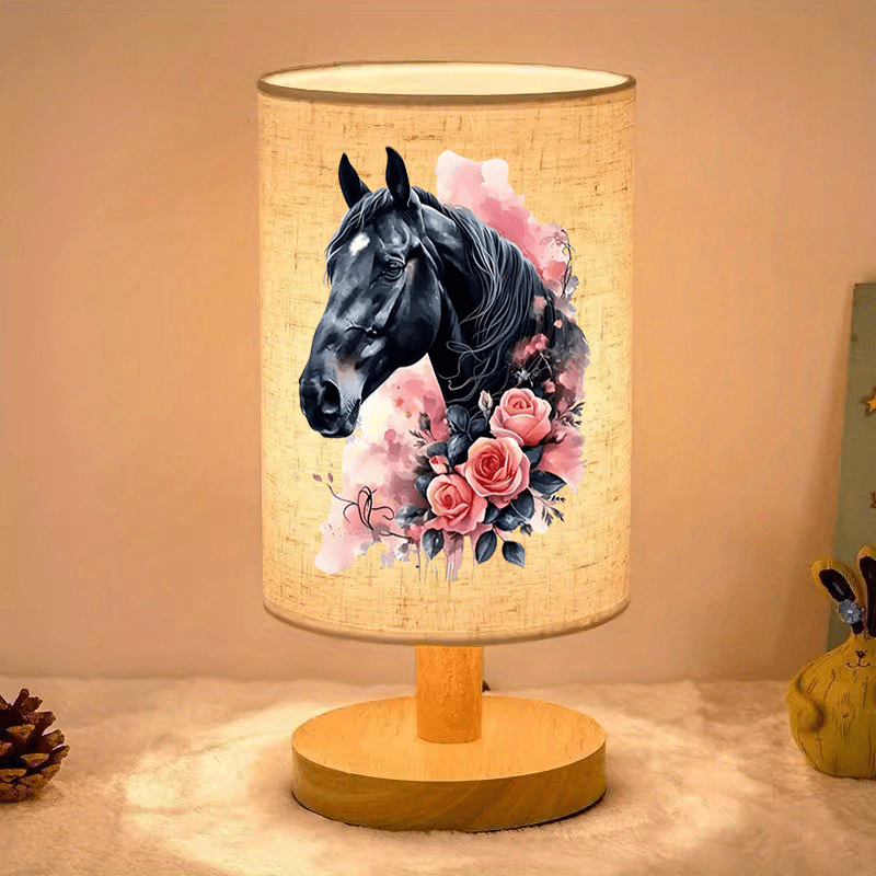Hest med Roser Trælamp