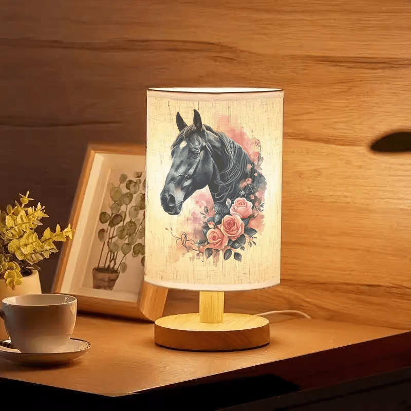 Hest med Roser Trælamp