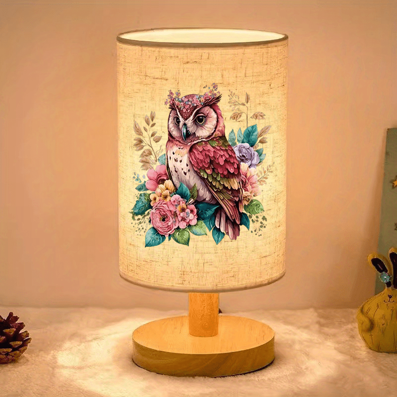 Ugle med Blomster Trælamp