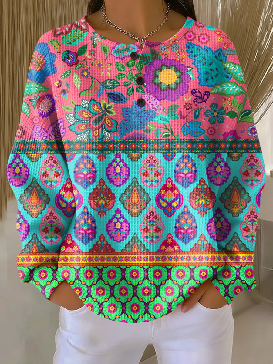 Signe | Trøje med Etniske Blomsterstriber